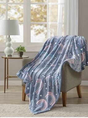 Your Zone Navy Rainbow Polyester Velvet Plush Glow in the Dark